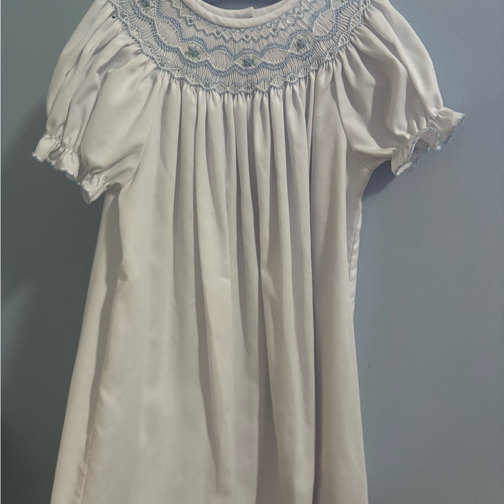 Elegant Cream/pale blue smocked kids Dress